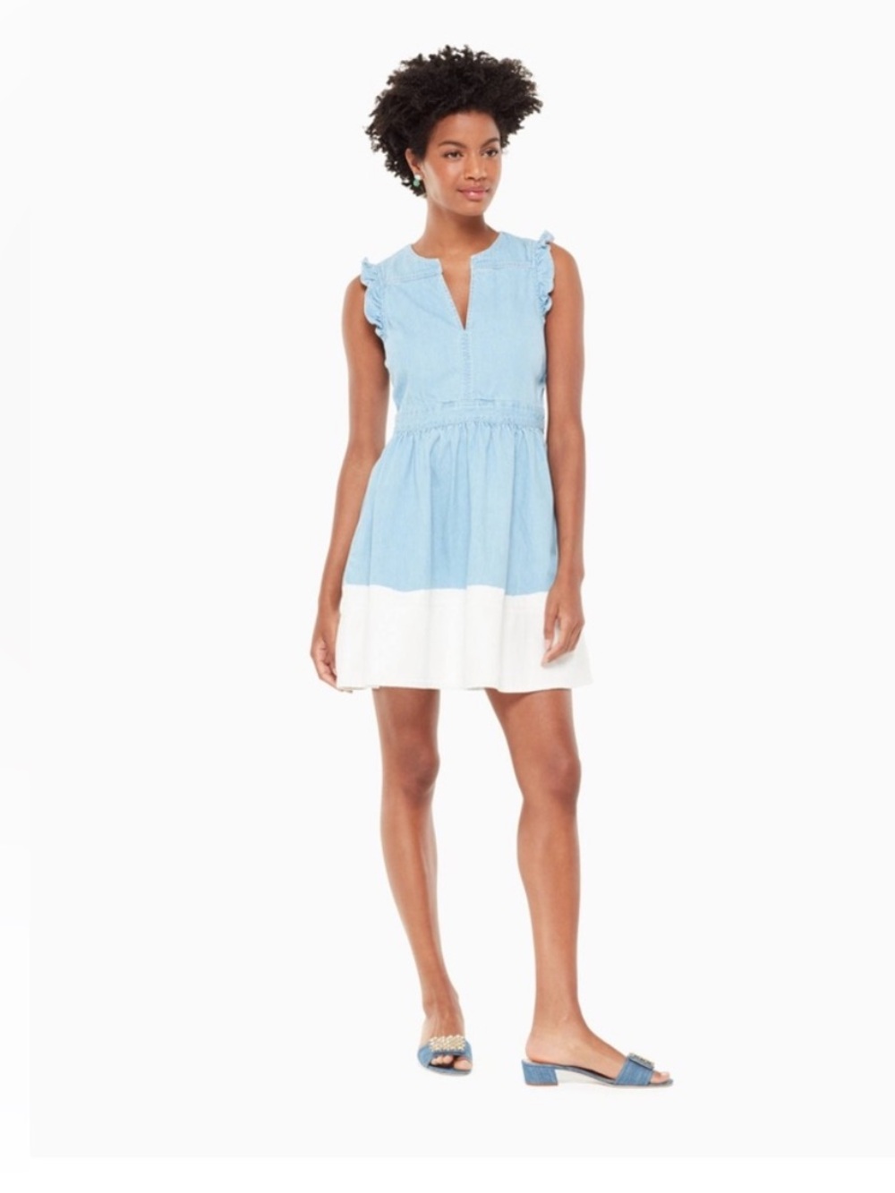 kate spade Light Blue and White Tiered Sleeveless Mini Dress